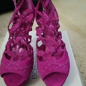 BCBG suede dark pink heels